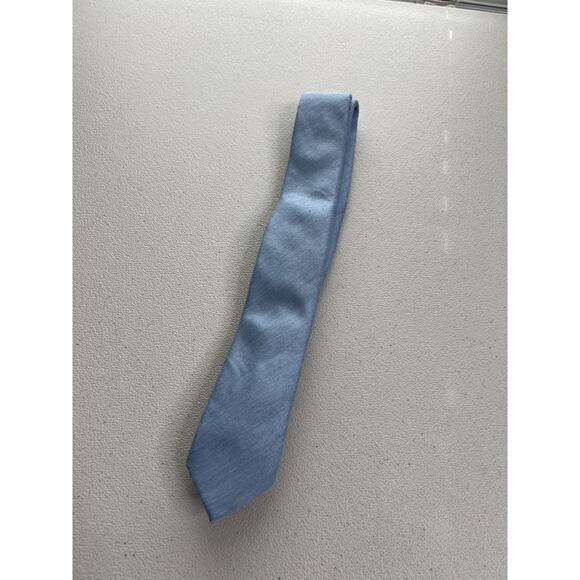 Penguin Blue Solid Woven Pattern Skinny Tie NWOT T-1097 - Picture 3 of 6